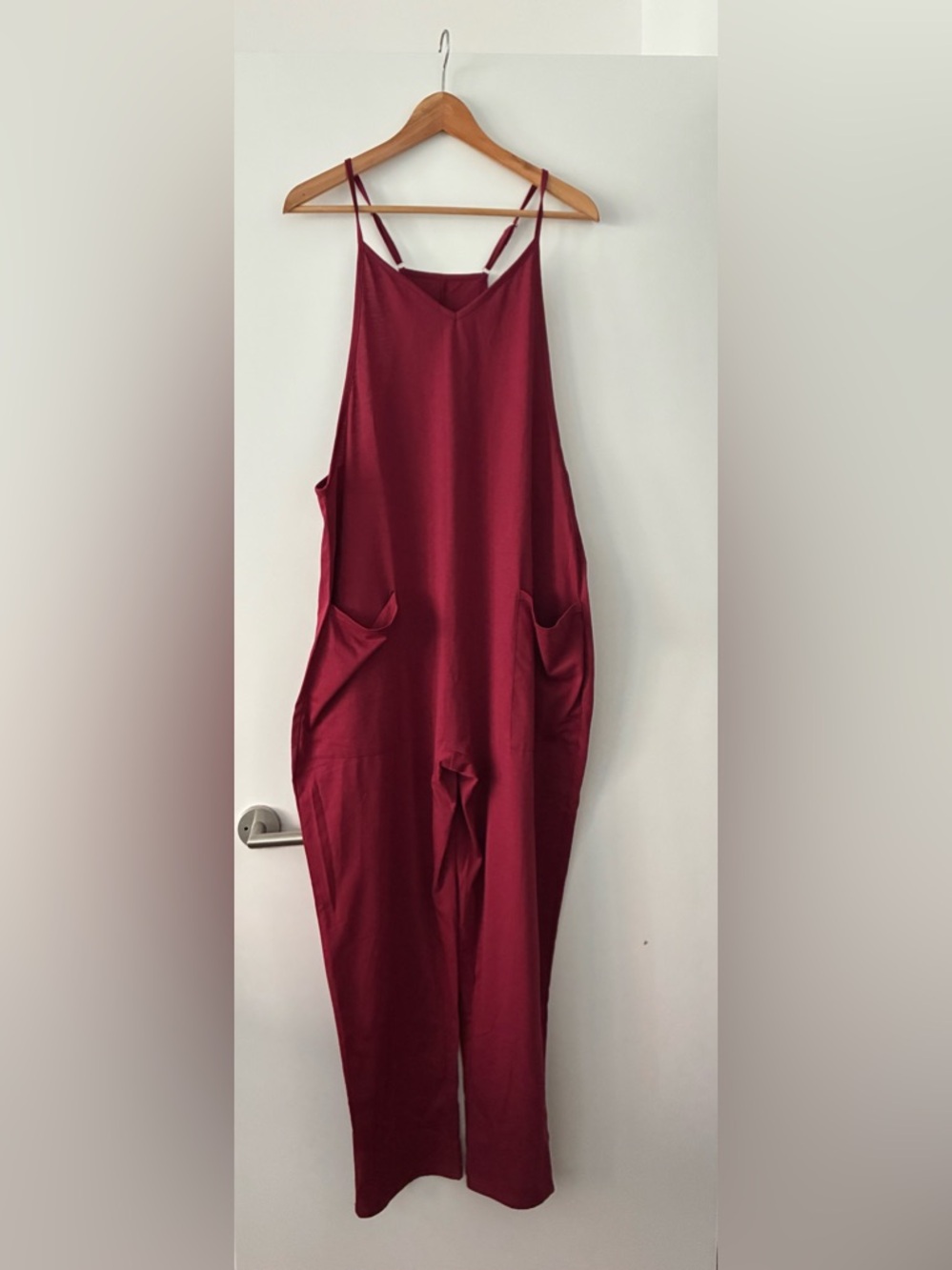 Burgundy Maternity Jumpsuit with Pockets, Size M, NWOT